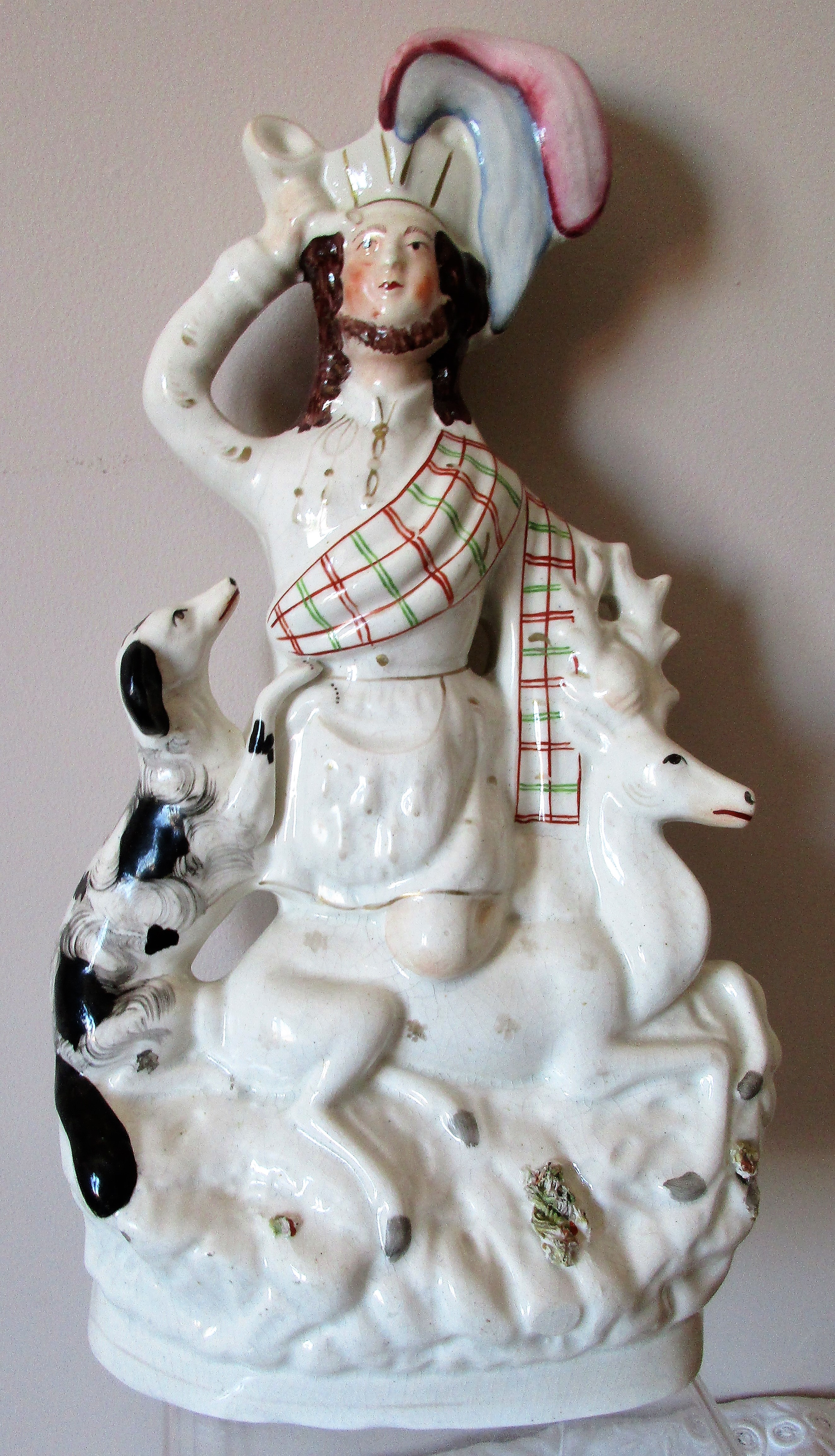 Antique English Victorian Staffordshire Figure ~ "Hunter with Horn"